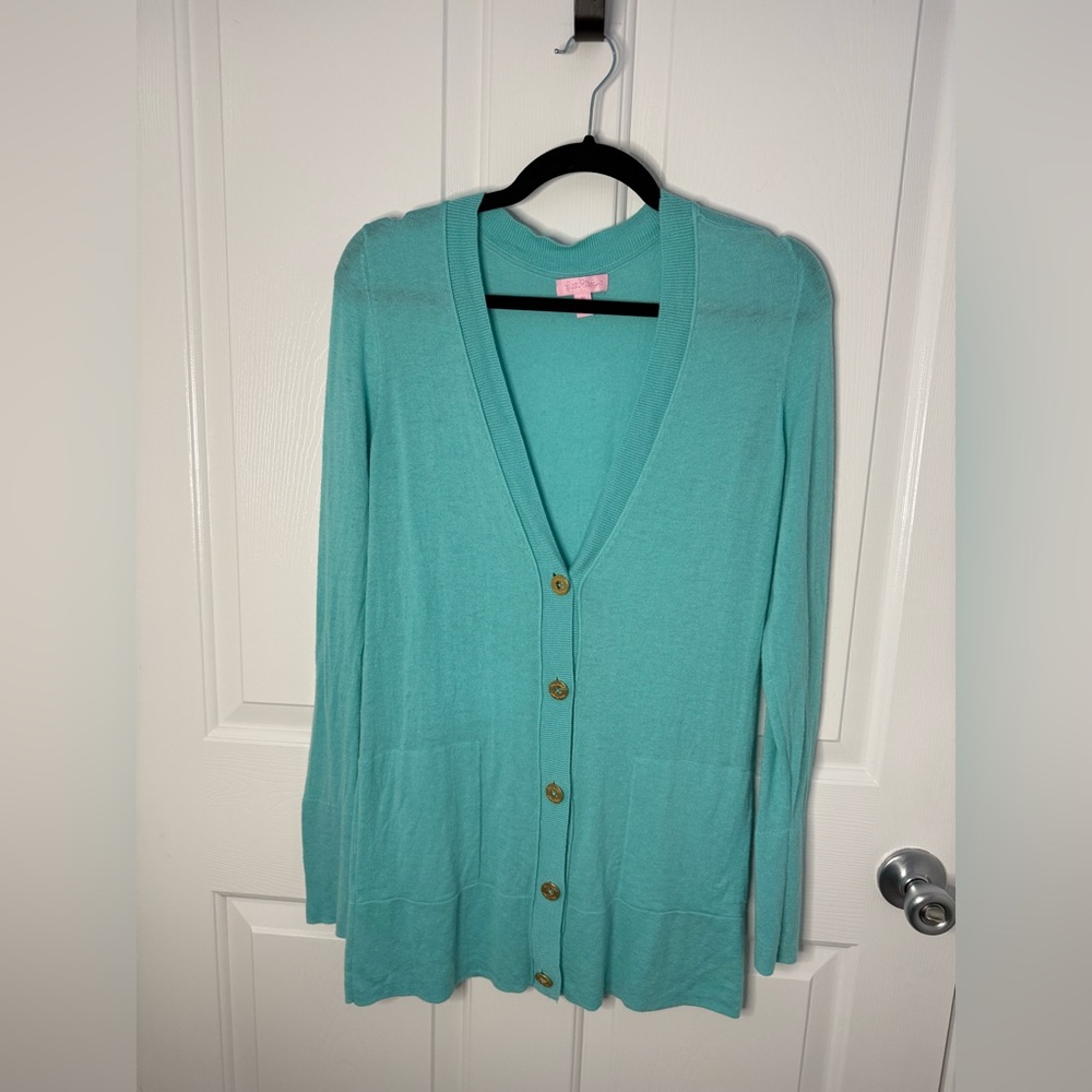 Lilly Pulitzer Crystal Water Heidi Cardigan Size Medium